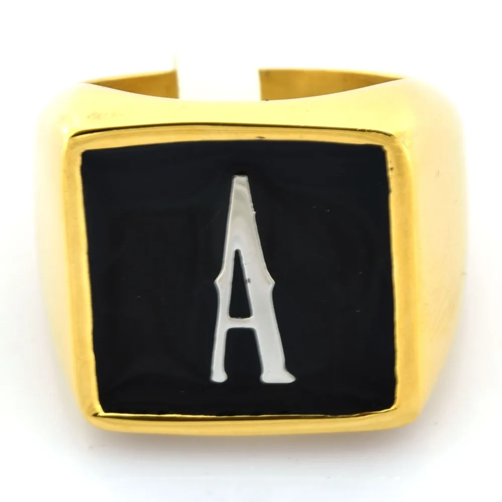 FANSSTEEL из нержавеющей стали изделия на заказ один письмо инициалы имя алфавита номер кольца персонализированные индивидуальные подарок - Цвет основного камня: steel letter