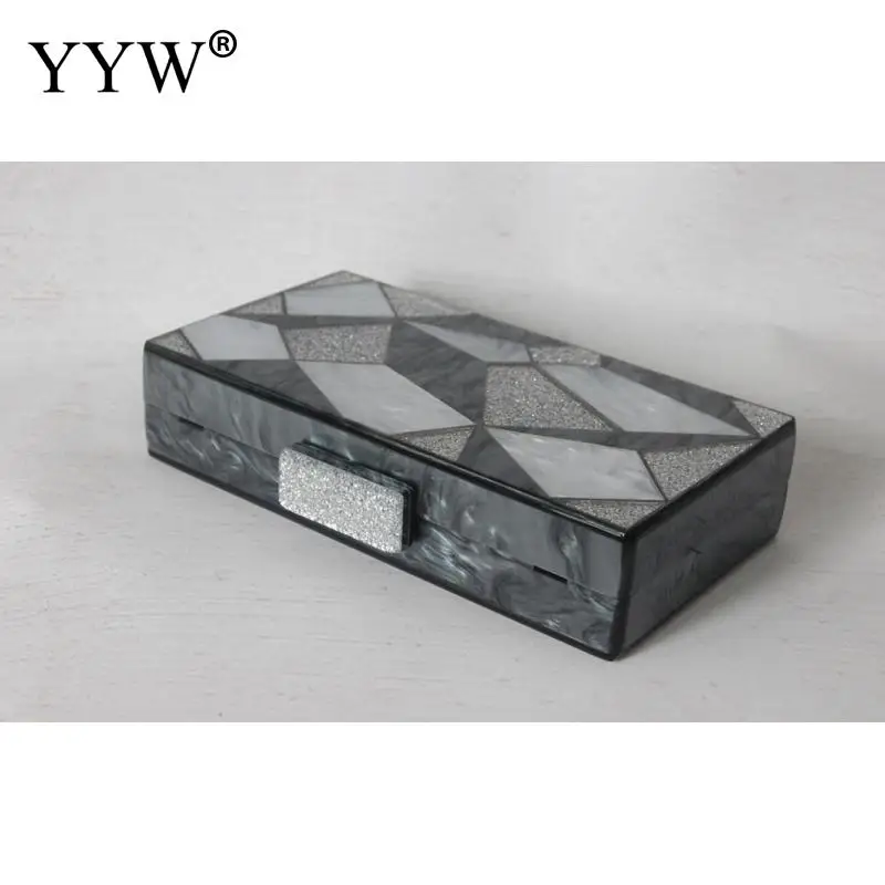 Geometric Dark Gray Acrylic Clutch Designer Crossbody Bags With Chain Fashion Waterproof Box Purse evening party bolsa feminina | Багаж и