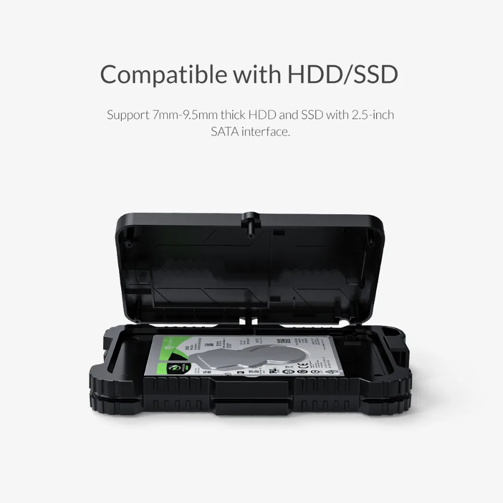 ORICO 2,5 дюймов USB3.0 HDD чехол с крючком водонепроницаемый ударопрочный Пылезащитный для наружного жесткого диска коробка для 2,5 дюймовый HDD SSD