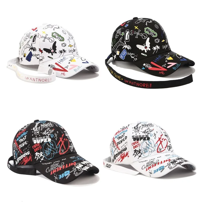 

CANZE Graffiti Baseball Cap Men Women Summer Sunscreen Hat Outdoor Hip-hop Style Long Strap Cap