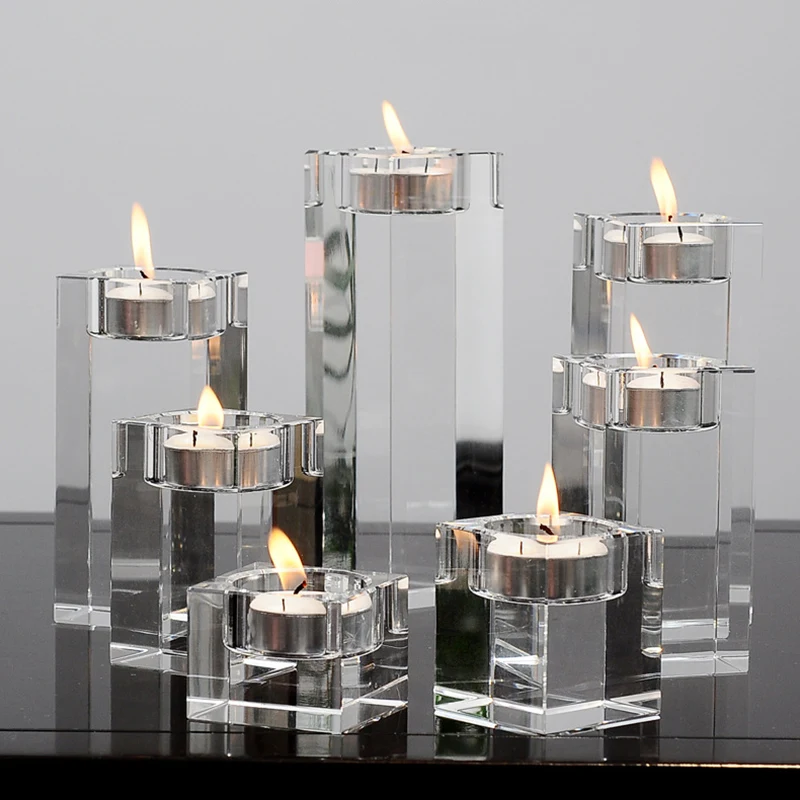 

Candle Holder Clear Glass Crystal Tealight Stand Candlestick Decor European Ornaments Декор Для Дома Decoração Para Casa