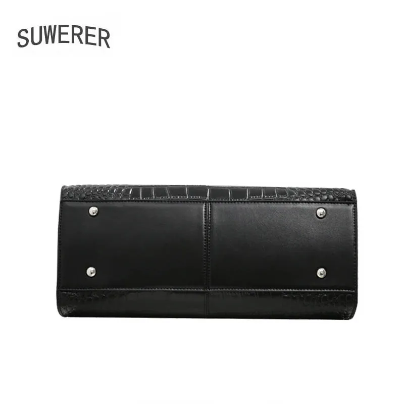 

New Crocodile pattern bag women new first layer cowhide trend diagonal large capacity leather women's handbagDesigner Handbags