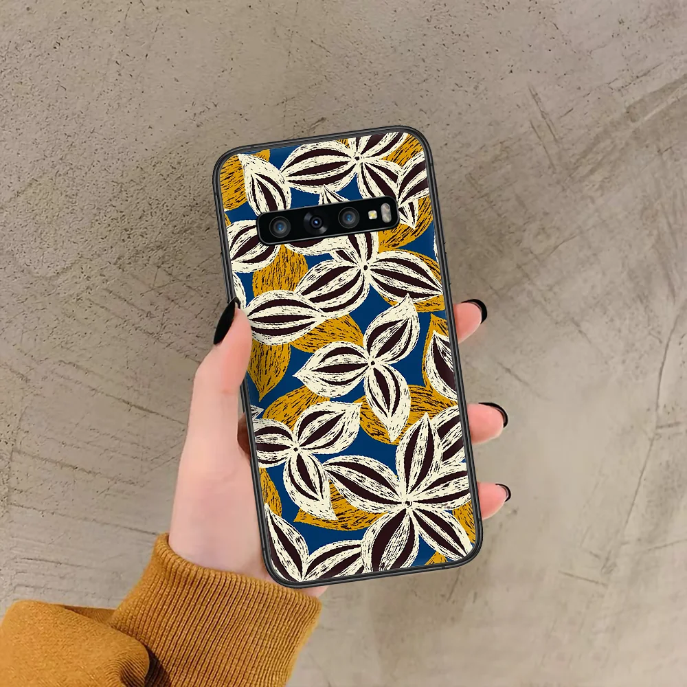 

Fabric Print Flower African style Phone Case For Samsung Galaxy Note S 8 9 10 20 Plus E Lite Uitra black Hoesjes 3D Coque Pretty