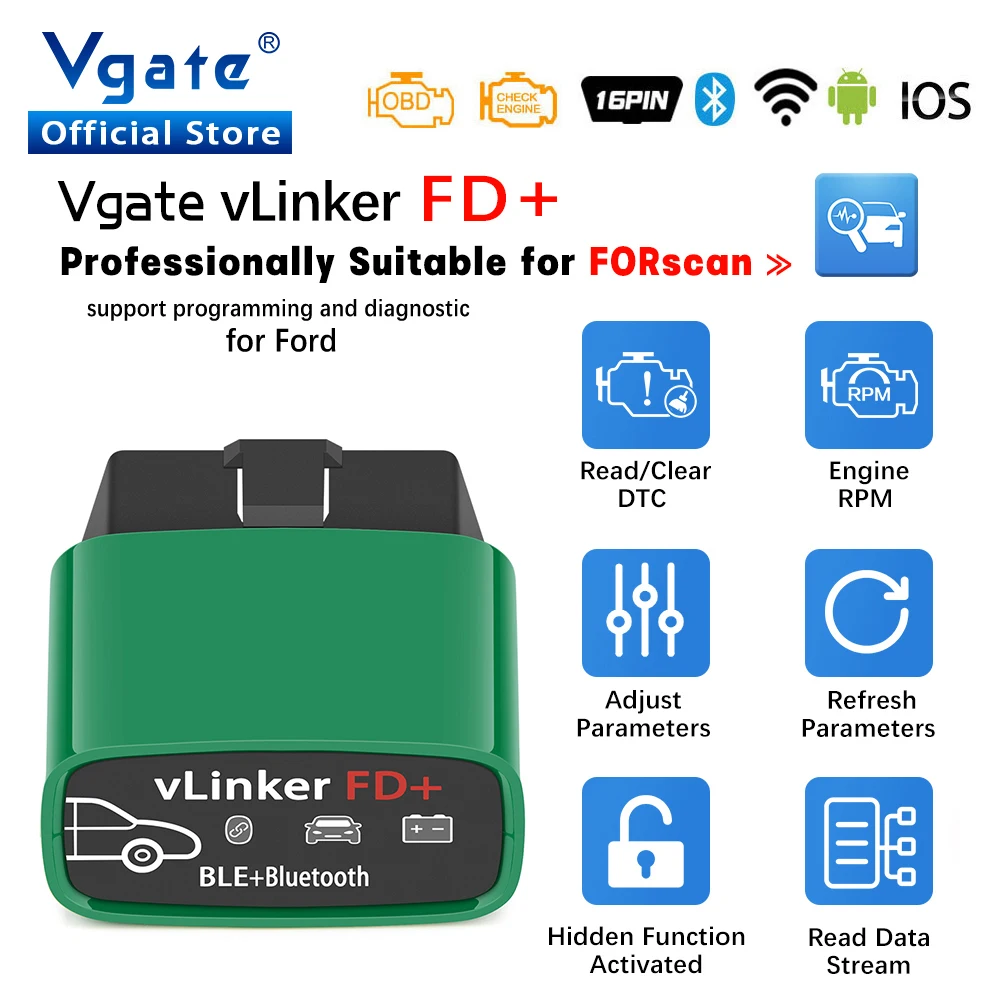 Vgate vLinker FD + ELM327 Bluetooth 4 0 FORScan для Ford wifi ELM 327 OBD2 автомобильный диагностический OBD 2
