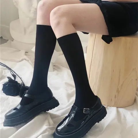 Модные женские носки черные, белые бархатные JK длинные носки для девочек Однотонные мягкие эластичные Лолиты Kawaii Гольфы чулки для косплея