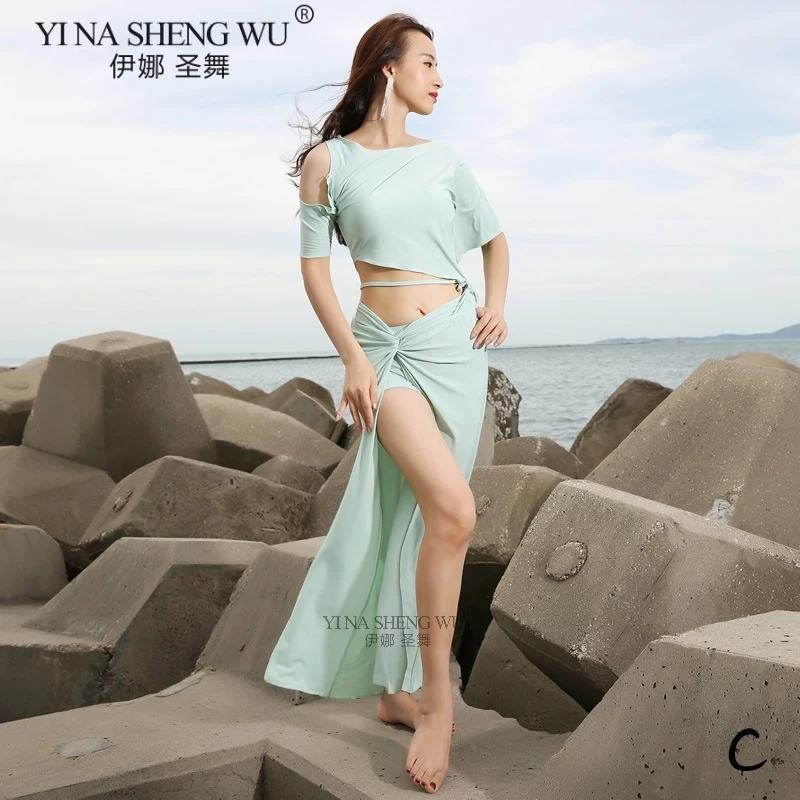 

2pcs Set Belly Dance Oriental Dance Practice Clothes New Women Belly Dance Clothing Printed Skirt Belly Dance Costume Top Skirt