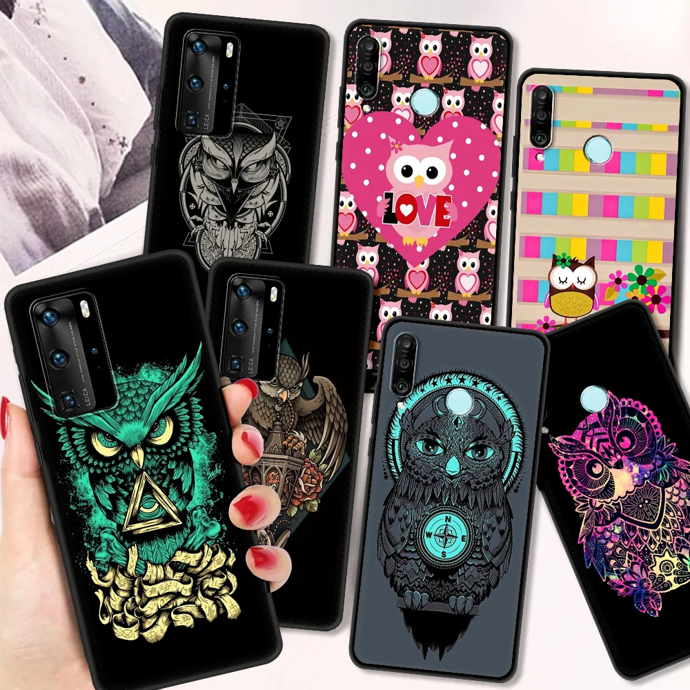 

Cute Owl Hearts Funda Case For Huawei P30 Pro P40 Lite E P Smart Y6 Y7 2019 Phone Cover Soft For Huawei P30 Lite Shell Coque Bag