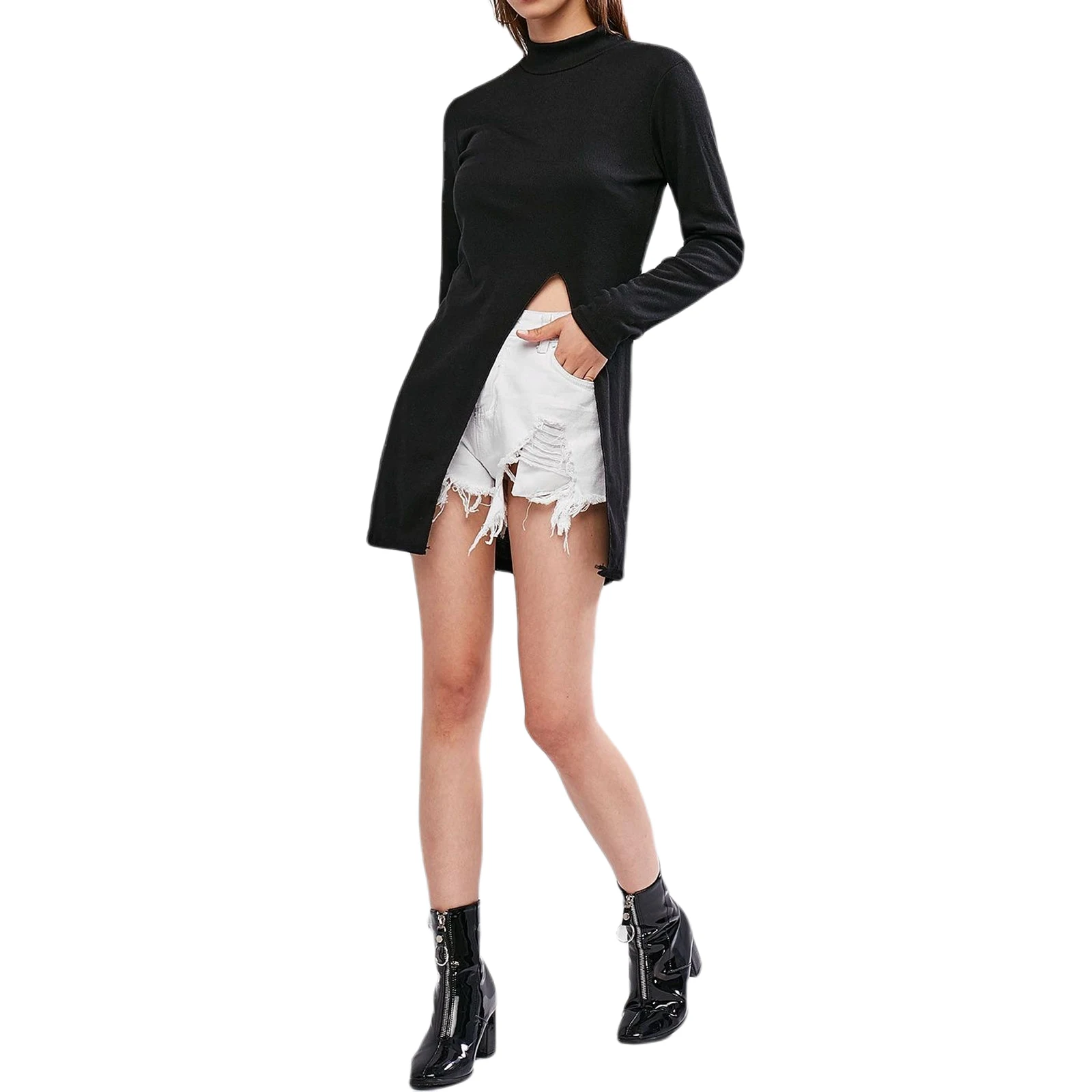 Женский сексуальный вязаный свитер для девочек Однотонный Цвет с длинным