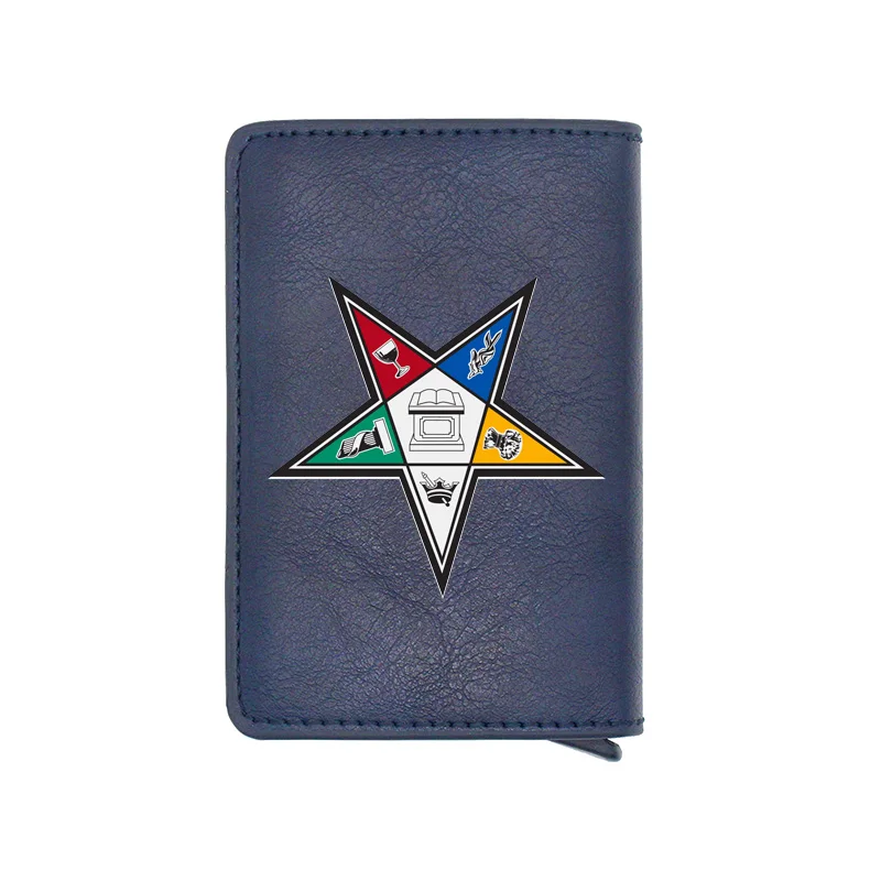 

Retro Freemason Order of the Eastern Star Card Holder Wallet Classic Masonic Men Women Leather Rfid Aluminum Short Purse
