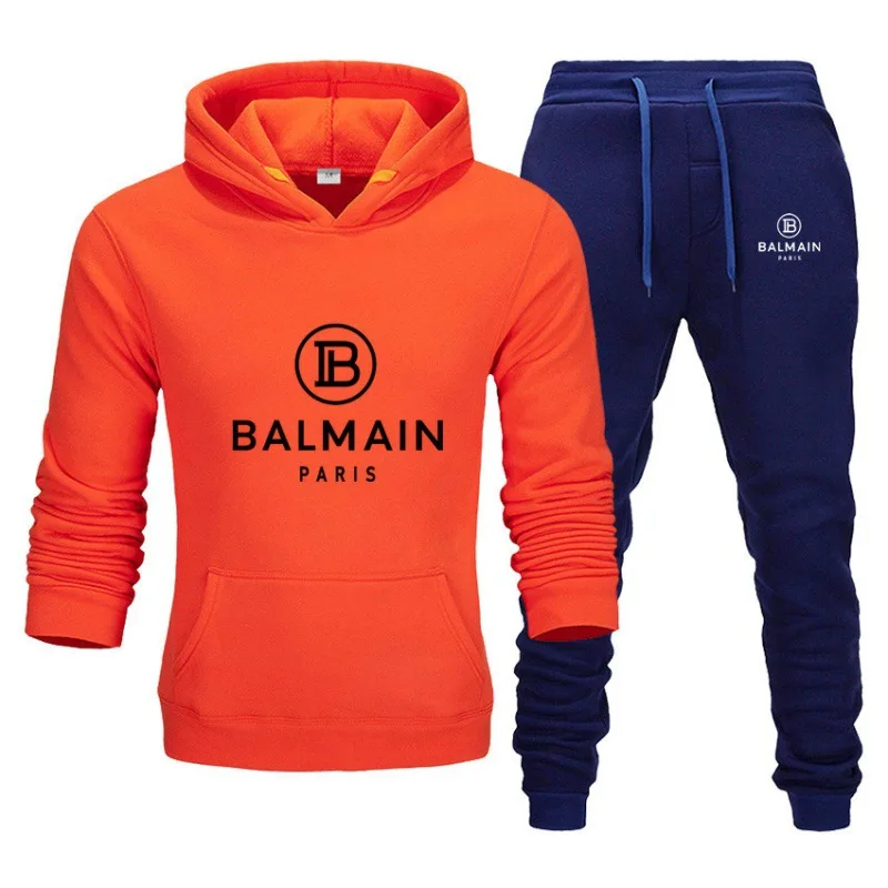 

Men's and women's sports fashion casual sweater suit solid color printed sweater pullover suit