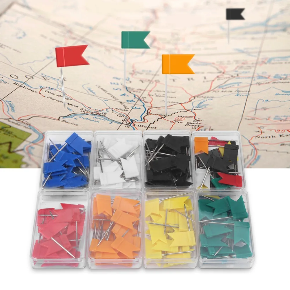 

8 Boxs Nickel plated steel Colorful Flag Shape Thumb Tack Drawing Stationery Map Pins Supplies Map Pin Drawing Pin