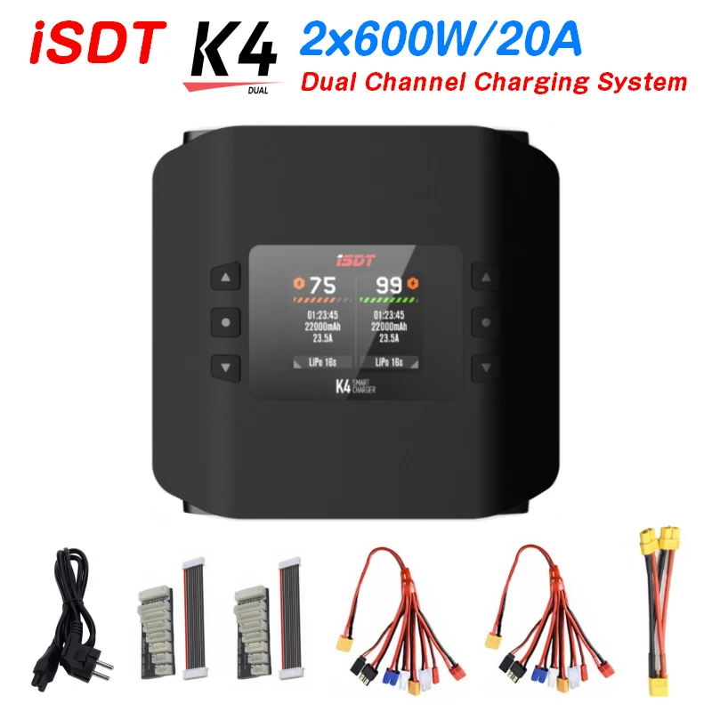 

ISDT K4 1~8S Lithium Battery Smart Charger 20A 600W AC/DC IndependentDual Mode Dual Channel For Lipo Battery charge Rc Toy