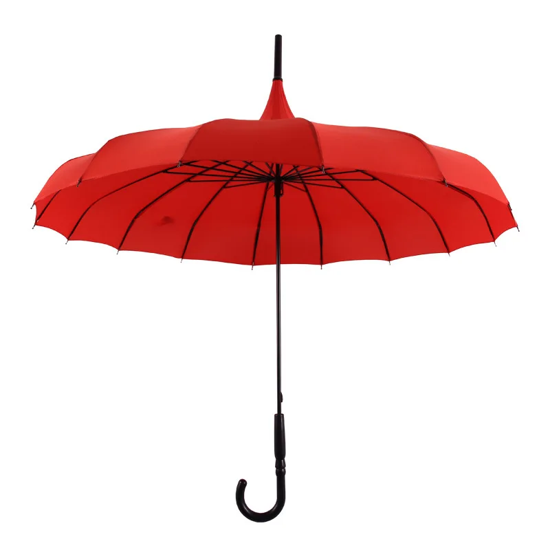 

Straight Long Handle Umbrella Solid Color Women Pagoda Umbrella Reinforce Windproof Rainproof Dual-purpose Umbrella Gift Parasol