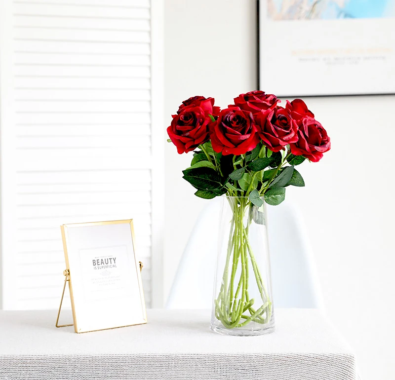Erxiaobao Brand New Gradient Rose Artificial Flowers High Quality Fake Silk Wedding Flower for Home Living Room Decoration