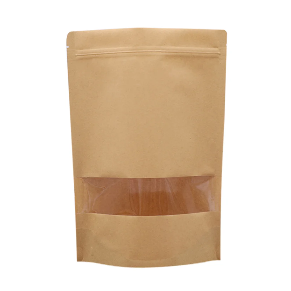 

100pcs Kraft Paper Bag With Window Stand Up Pouch Resealable Empty Dried Food Fruit Tea Gift Package Self Sealing