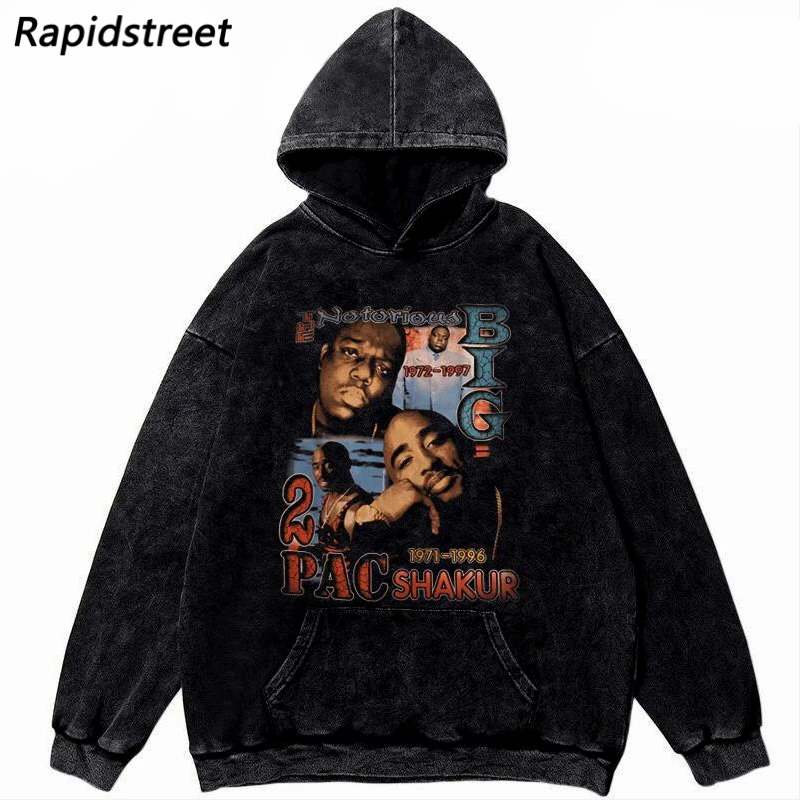 

Толстовка мужская оверсайз в стиле хип-хоп, уличная одежда, пуловер с капюшоном и надписью в стиле рэпера, хлопковая свободная потертая Толс...