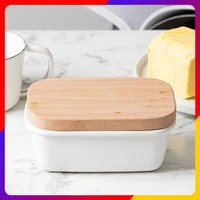thick nordic enamel butter box rectangular food container cheese box wooden lid crimping bread snack box food plates tableware