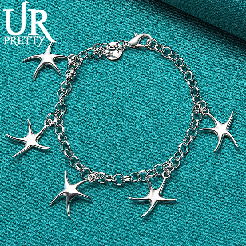 

URPRETTY 925 Sterling Silver Star Starfish Chain Bracelet For Men Women Wedding Engagement Party Charm Jewelry
