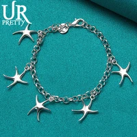 urpretty 925 sterling silver star starfish chain bracelet for men women wedding engagement party charm jewelry