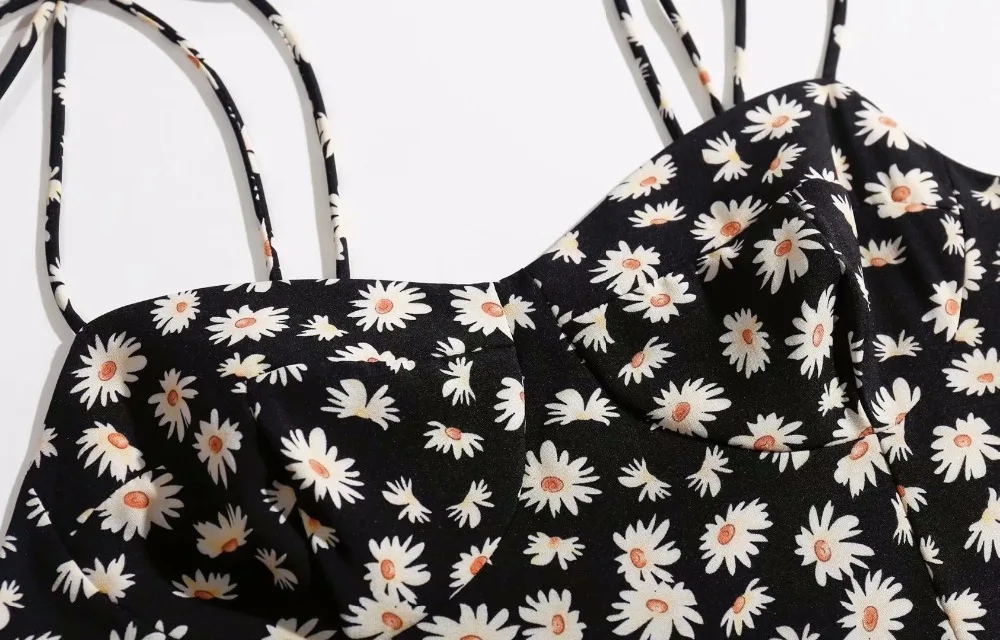 Bazaleas элегантное регулируемое платье на бретельках, vestido, Франция, шикарный зеленый принт с ромашками, женское винтажное платье-миди с разрезом, женское платье