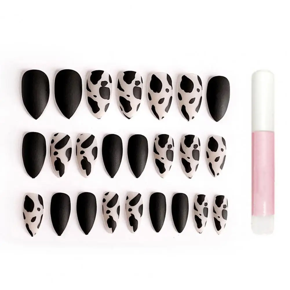 

24 Pcs Artificial Nail Tips Trim Easily Stylish Design Fake Cow Pattern Nail Tips for Performance