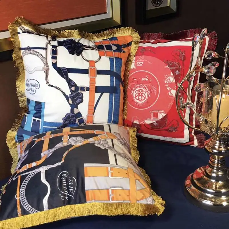 

Velvet Fabric French Luxury Tassels Series Home Sofa Cushion Cover Pillowcase Without Core Living Room Bedroom Cushion 45cm Size