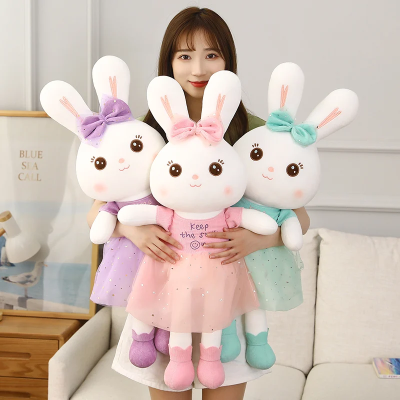 

1PC 55-110cm Animal Rabbit Toys Skirt With Bow-knot Cute Toy Baby Kid Girls Sleeping Dress Rabbit Plush Pets Dolls