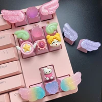 personalized keycaps pink wings crystal keycaps mechanical keyboard r4 keys pbt anime transparent keycaps