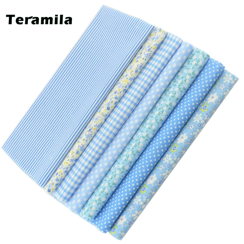 

Teramila 7pcs Blue Color Cotton Fabric Different Patterns Telas Cloth Materials For DIY Sewing Dolls Patchwork Crafts Decration