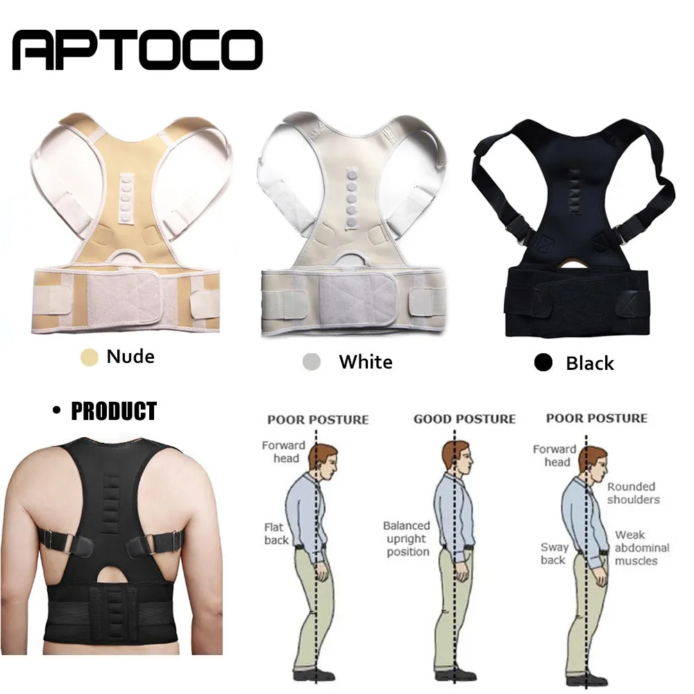 Aptoco, магнитный Корректор осанки, пояс для поясницы, для поддержки нижней части спины, для плеч, для мужчин и женщин, пояс, корсет, черный, белый, телесный