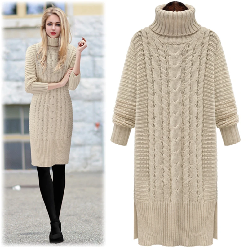 

Winter New Turtleneck Sweater Women pullovers Long Warm Knitted sweater coats Female Twist Thick lines Jumpers Ladies sweaters