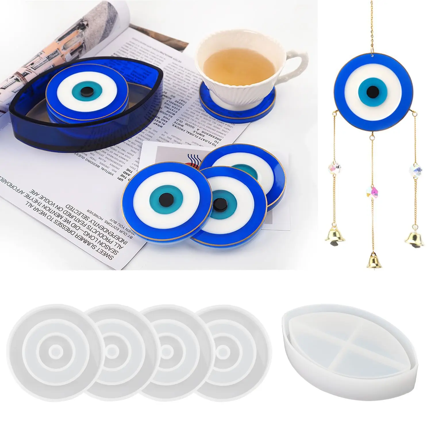 

DIY Nazar Blue Eye Coaster Silicone Mold Jealous Eyes Demon Coaster Box Set Mirror Silicone Mold