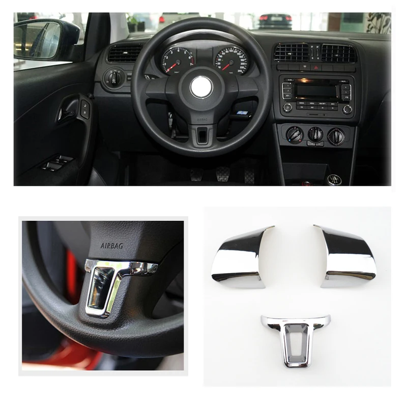 

3pcs for Volkswagen VW Golf 6 MK6 Polo Jetta MK5 2011 2012 2013 Polo Bora Steering Wheel Chrome Trim Sequins Cover Sticker