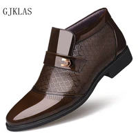 leather shoes man black brown winter snow boots mens slip on boots comfortable warm dress business shoes men ankle boots fashion