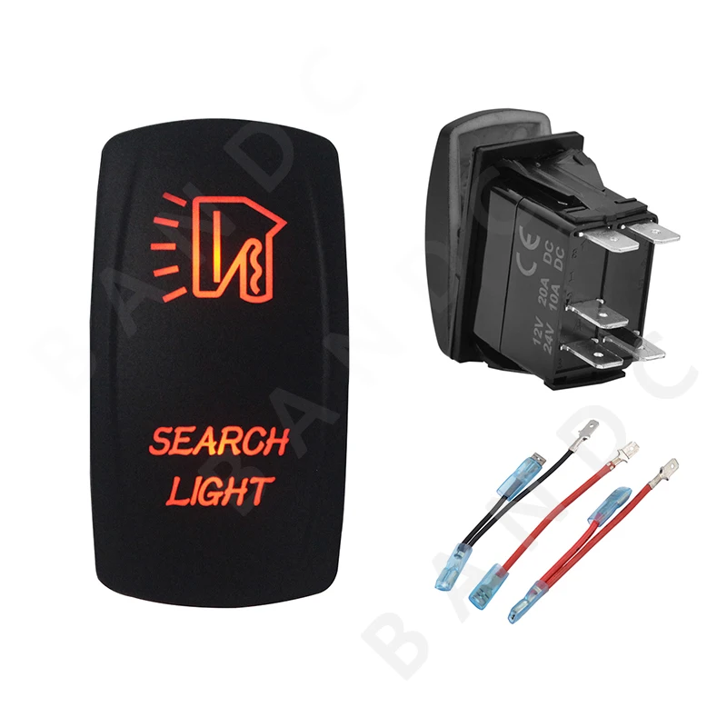 

SEARCH LIGHT Rocker Switch 5P ON-OFF SPST Laser Etched Orange Illuminated Led for Car Boat Marine ARB RV Camper，Jumper Wire Set