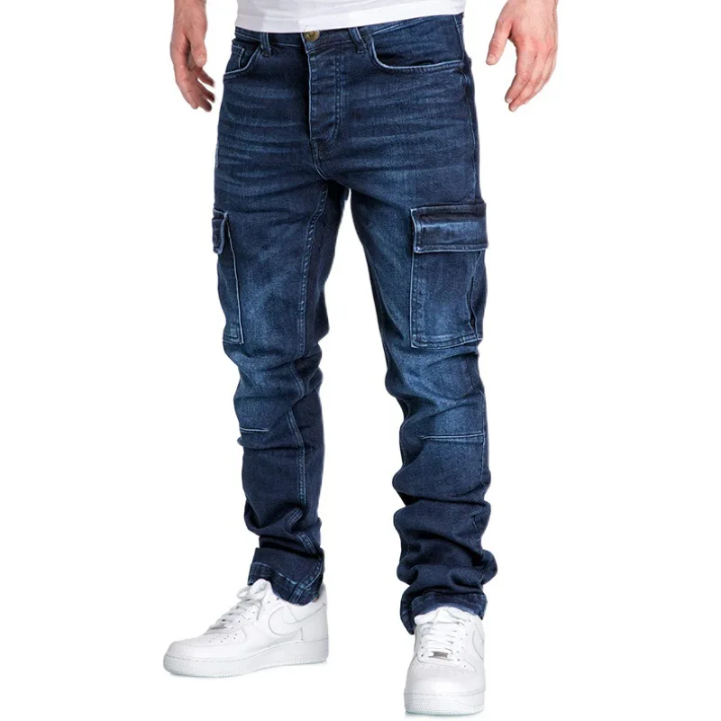 

2021 Men's Casual Overalls Youth New Multi-Pocket Jeans