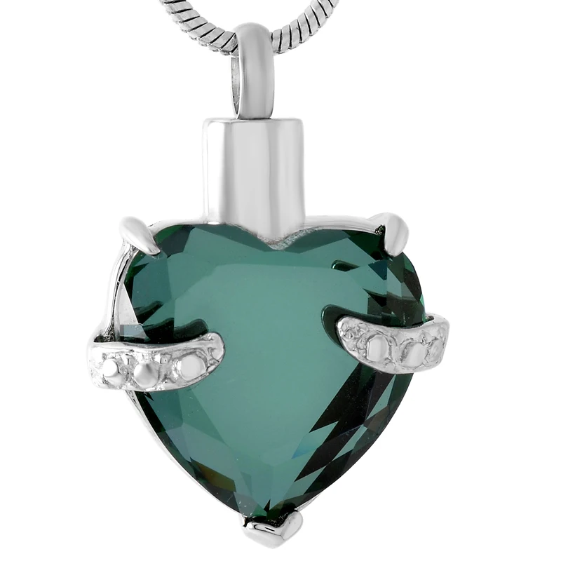 green Сердце форма хрусталь камень кулон с пеплом ожерелье s Нержавеющая сталь ожерелье с кремационной урной Keepsake ювелирные изделия с наполнением комплект - Окраска металла: green