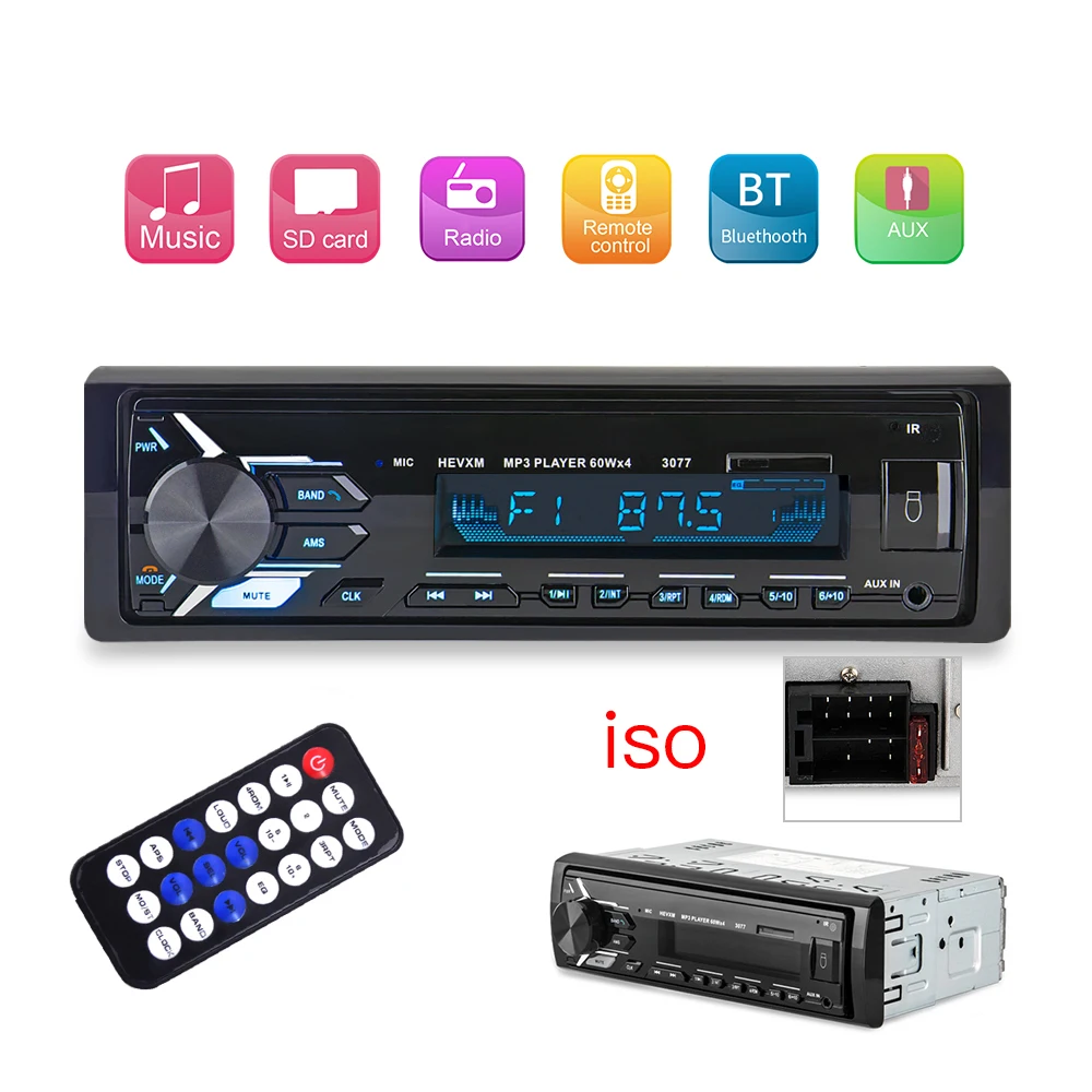 Автомагнитола 1din с Bluetooth стереозвуком AUX/USB/mp3 плеером FM приемником дистанционным