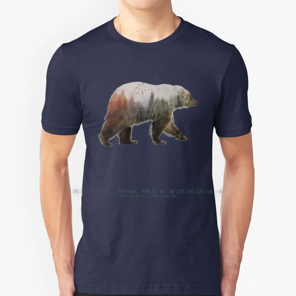 

Bear T Shirt Cotton 6XL Forest Surreal Mountain Woods Animal Duble Nature Landscape Exposure Abstract Tree Pine Wildlife Bear
