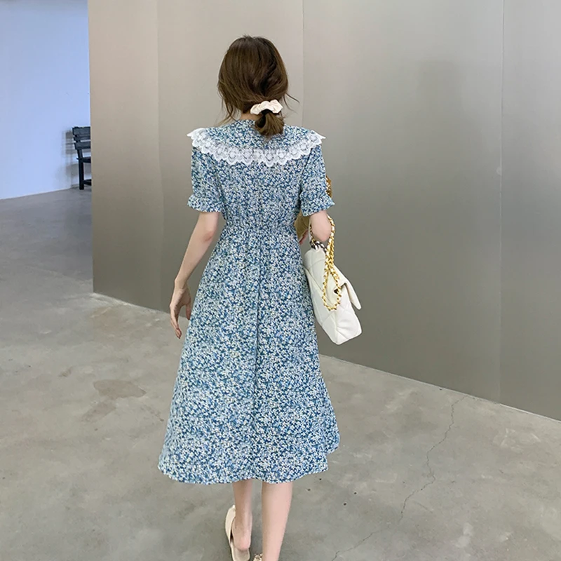 2024 летнее Модное шифоновое кружевное пляжное платье миди с принтом корейское