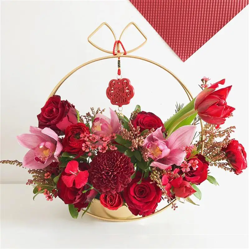 Cesta de flores de moda redonda port&aacute;til de hierro Simple para decoraci&oacute;n, regalos para el hogar, fiesta, 1 ud.-3