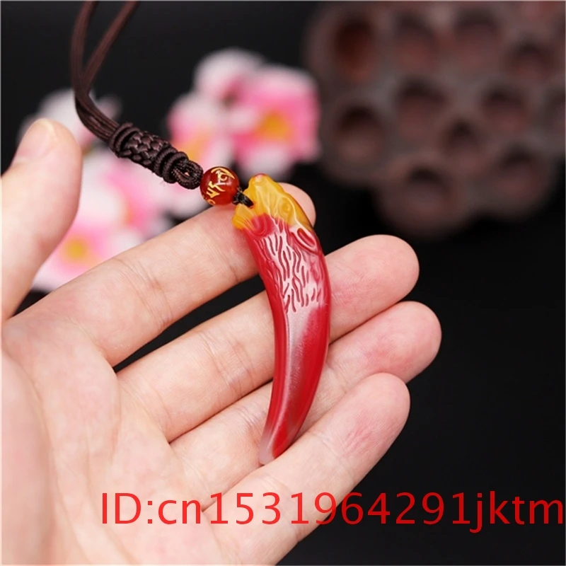 

jade Wolf Tooth Pendant Necklace Jadeite Natural Amulet Hand Charm Carved Gifts Fashion Double-sided Color Jewelry Chinese Men
