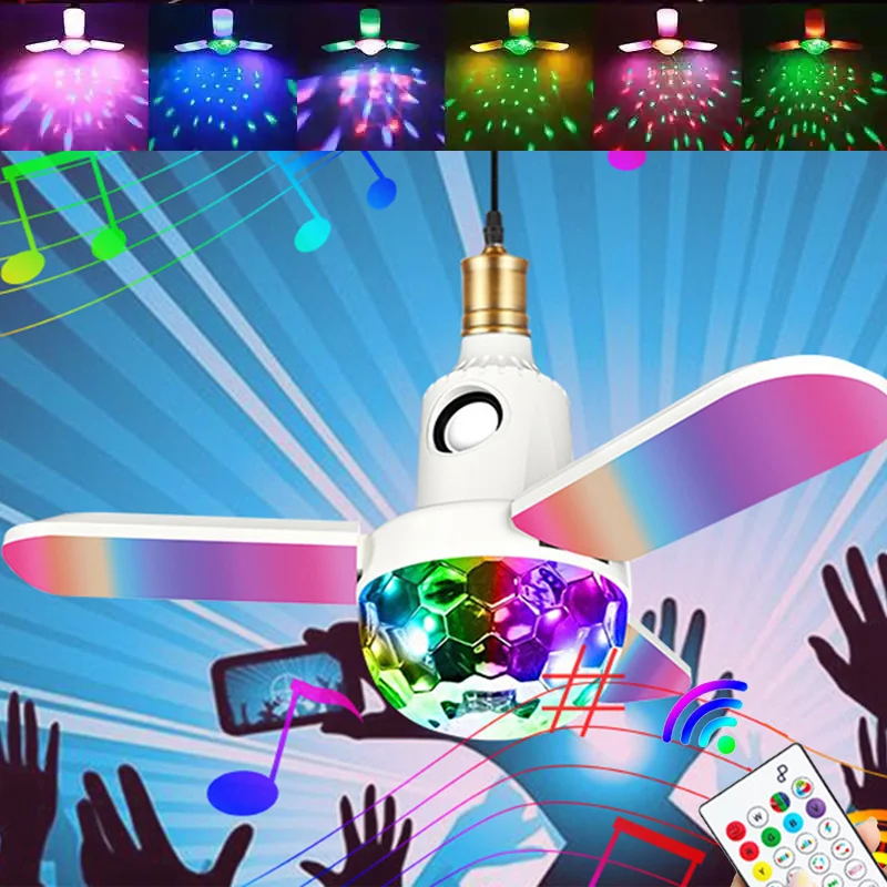 

Music Light RGB 3/4 Leaves Fan Shaped E27 LED Bulb with Remote Control Foldable Bulb Smart Speaker Lamp Music Light Home Decor