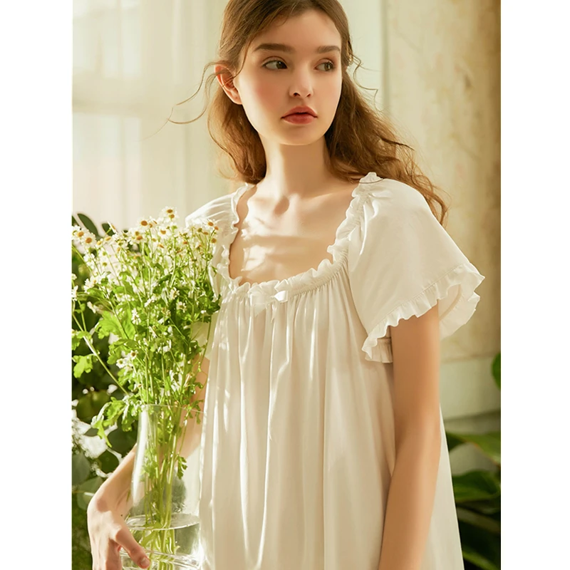 Винтажное ночное белье Женская домашняя одежда с коротким рукавом кружевное