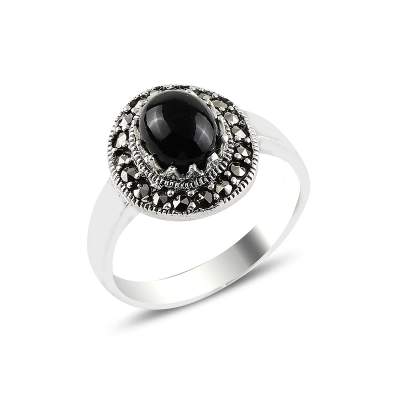 

Silverlina Silver Onyx & Marcasite Ring