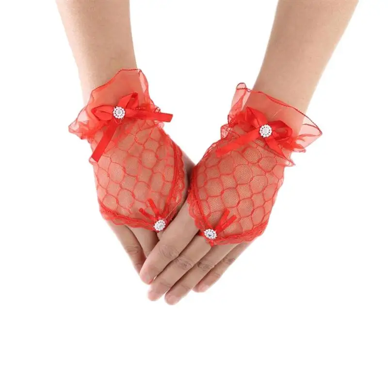 1 пара красных кружевных перчаток Цветочные перчатки для невесты бандажные