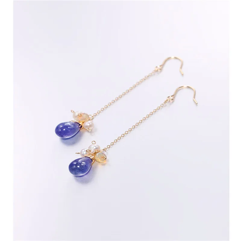 DMBS072 Plain face tanzanite earrings female yellow 14K gold Injection opal pearl for girlfriend gifts | Украшения и аксессуары