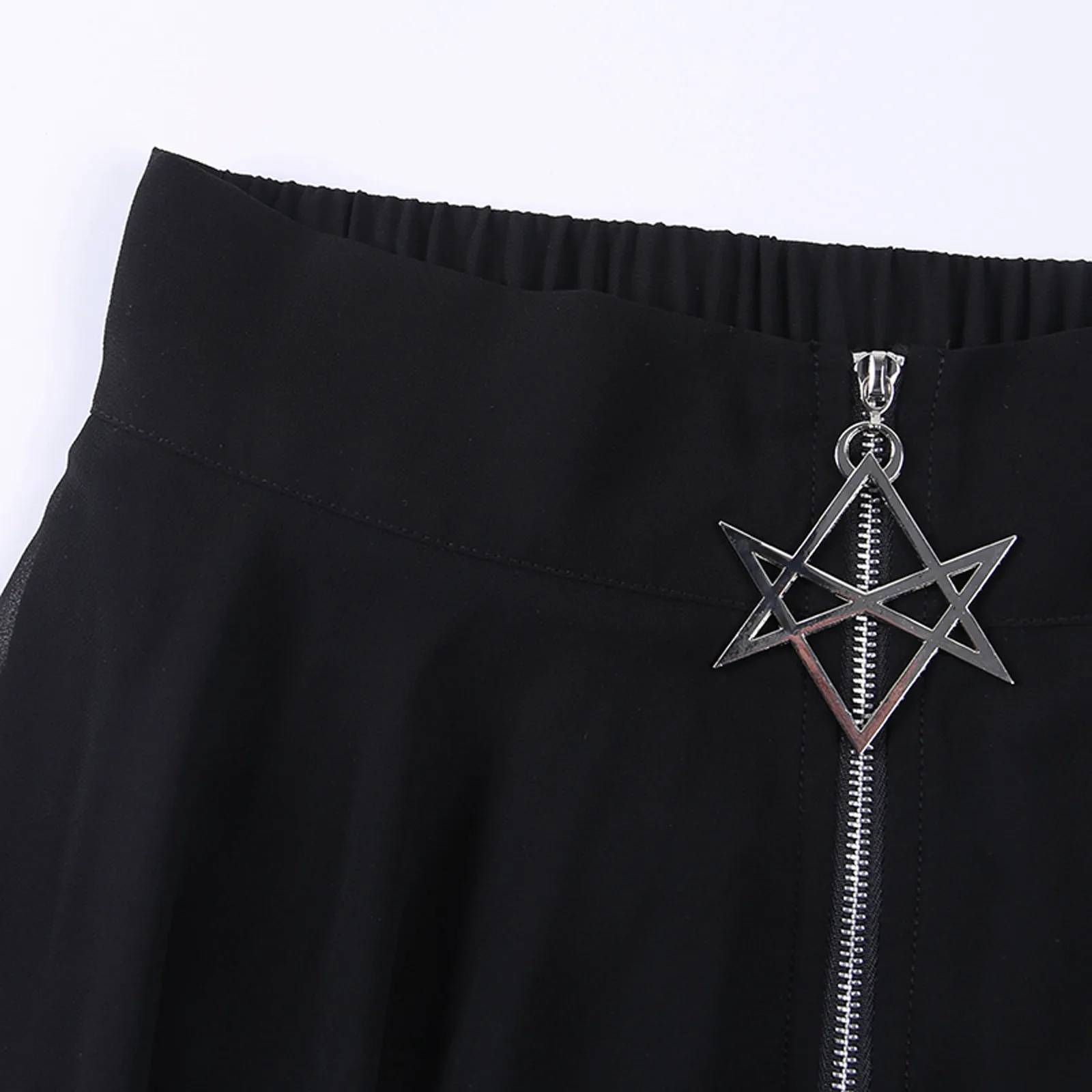 

Fashion Lady Lace Skirts Women Gothic Punk Irregular Mesh Six-pointed Star Zipper Loose Streetwear Temperament Skirt