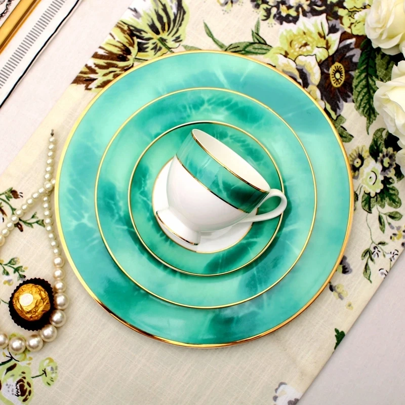 

green Dinner Plates Ceramic Dish Bone China Dinnerware Sets Wedding Gift