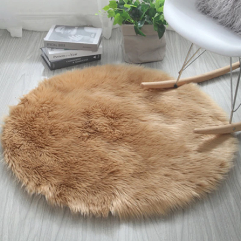 

Round Soft Faux Fur Area Rugs For Bedroom Living Room Floor Shaggy Plush Carpet Solid Home Floor Mat Rug Bedside Rugs